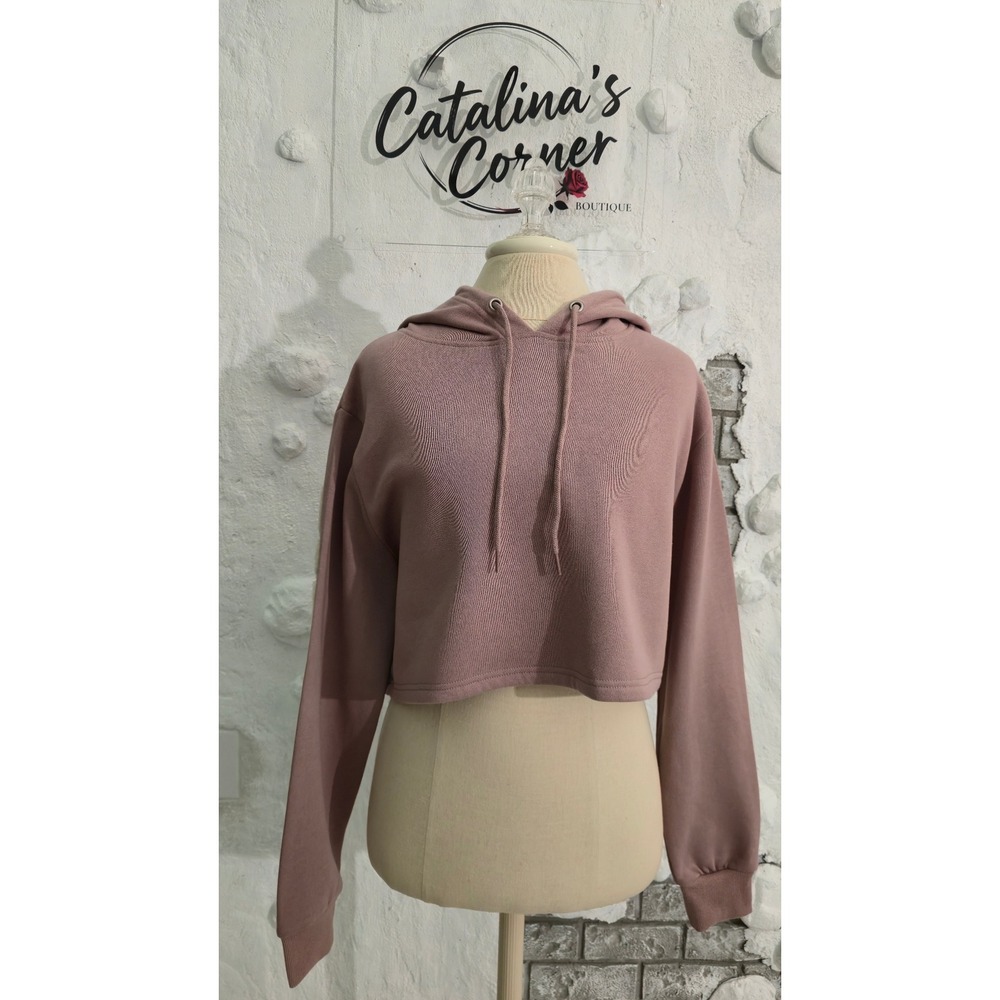 Trio Urban Women Mauve Cropped Graphic Hoodie Voodoo Teddy Bear Size M